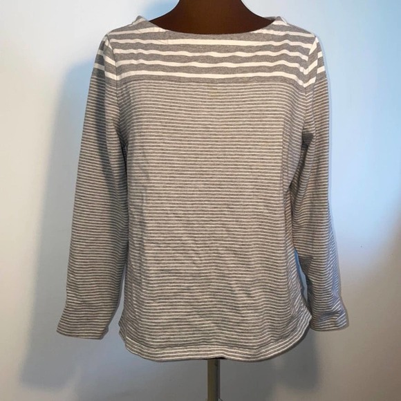 White/Grey Striped Long Sleeve GAP Top sz XL - Picture 1 of 6